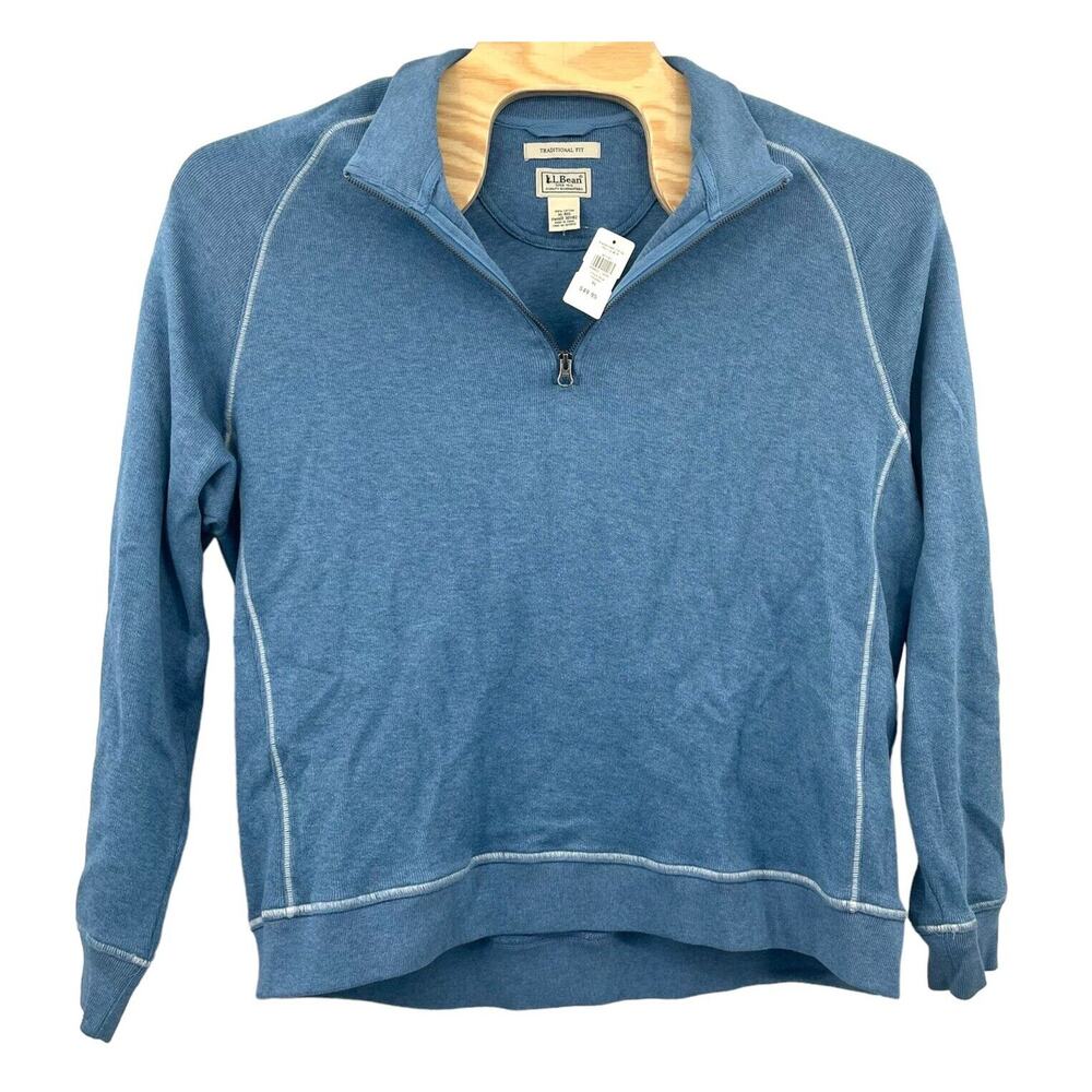 LL Bean 1/4 Zip Traditional Fit Pullover Stonecoast Sweater XL Chalk Blue NWT